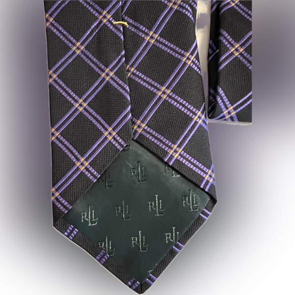 👔 LRL Lauren Ralph Lauren Green Label Silk Necktie / Neck Tie | Black & Purple - Picture 4 of 10